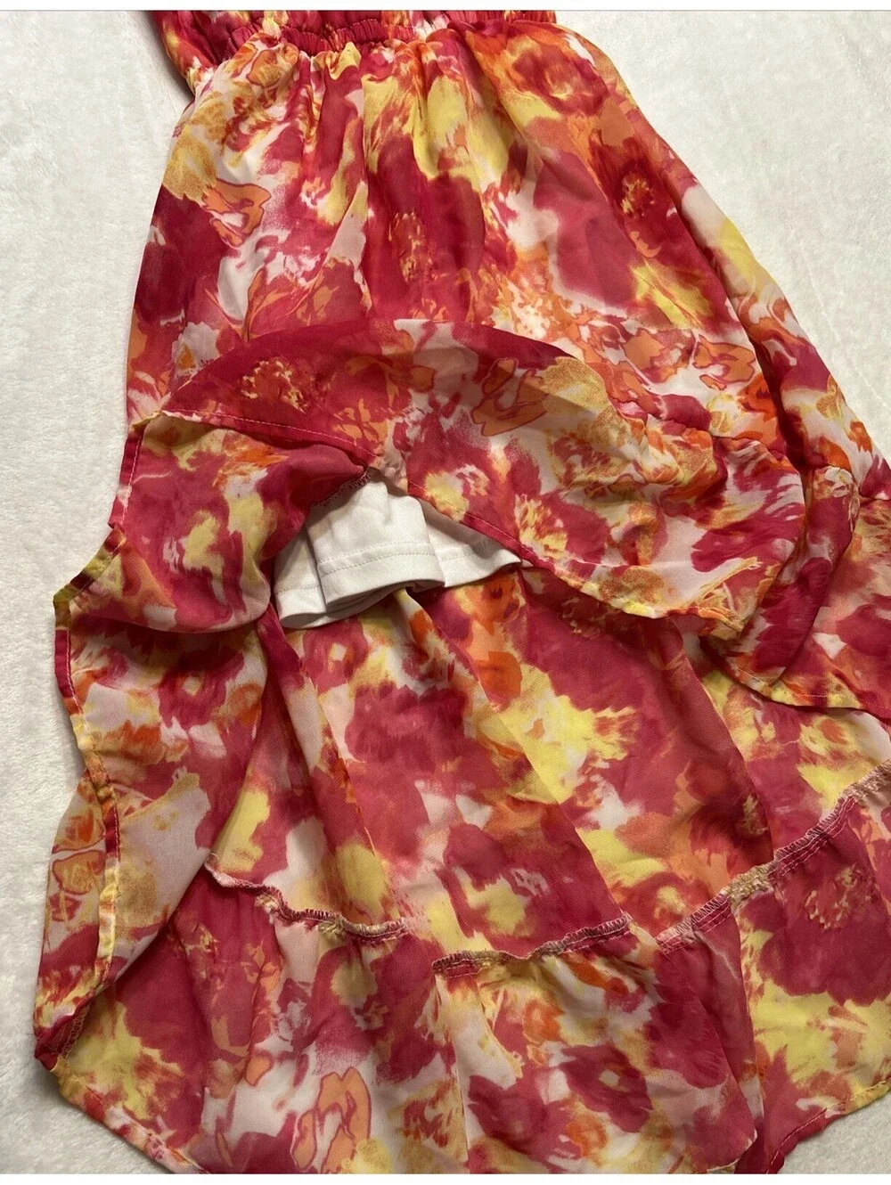 Place Girls Halter Summer Dress Pink Multicolor Floral Hi-Lo Hem Size 5/6